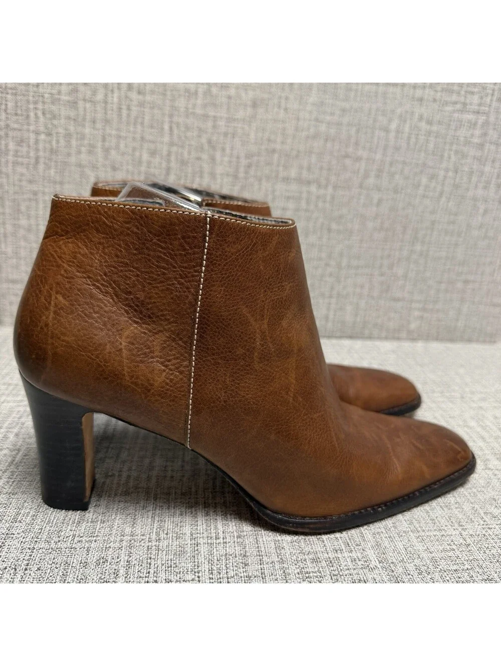 RALPH LAUREN Boots Womens Sz 7.5 Brown Leather Lenora Zip Ankle Heels BRAZIL